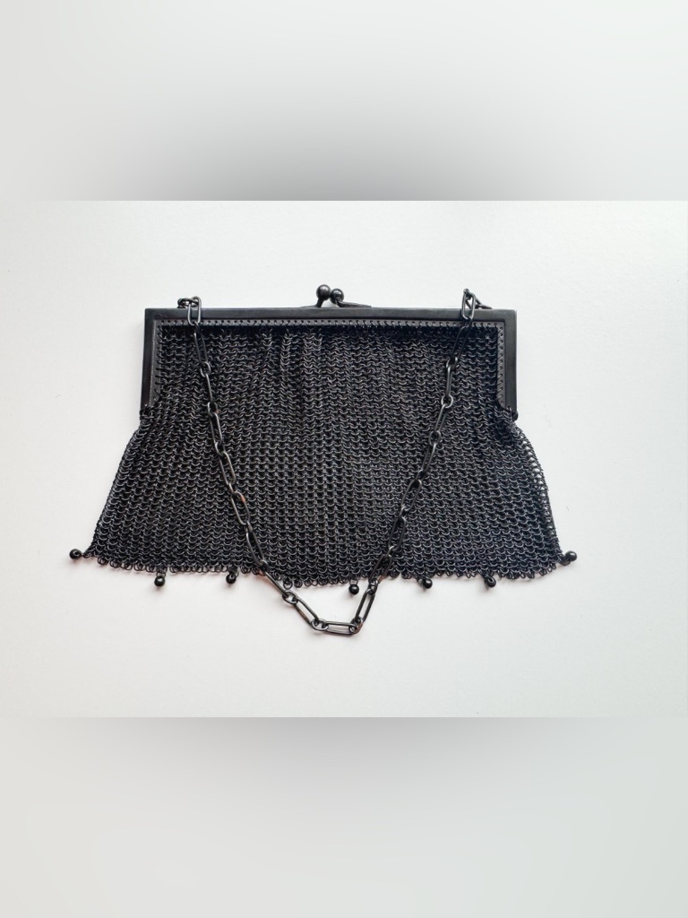 Antique 1920s-40s Gunmetal-finish Chainmail Evening Clutch Armor Flapper